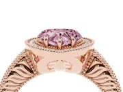 Fancy Pink Heart Cut Diamond Halo Ring Set in Rose gold with Round Accent Halo, Pavé Band and Prong Setting