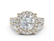 Round Halo Side Cluster Engagement Ring Setting | Graduated Channel Band | Yellow Gold