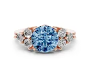 Round Cluster Side Stone Engagement Ring Setting for a Fancy Blue Lab-Grown Diamond | Rose Gold