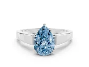Fancy Blue Pear Cut Diamond Solitaire Engagement Ring Set in Silver with Prong Setting and Tapered Band