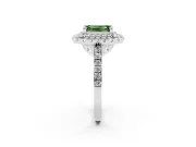 Emerald Cut Double Halo Engagement Ring Setting for a Fancy Green Lab-Grown Diamond | Pave Shoulders | Sterling Silver