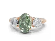 Oval Three Stone Engagement Ring Setting for a Fancy Green Lab-Grown Diamond | Tapered Pave Band | Rose Gold