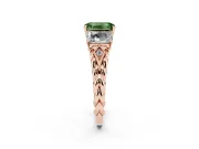 Fancy Green Emerald Cut Diamond Three-Stone Ring Set in Rose gold with Braided Band