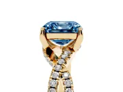 Asscher Cut Twisted Pave Engagement Ring Setting for a Fancy Blue Lab-Grown Diamond | Split Shank | Yellow Gold