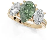 Pear-Shaped Vintage Three Stone Engagement Ring Setting for a Fancy Green Lab-Grown Diamond | Yellow Gold