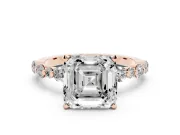 Asscher Cut Diamond Prong Set Engagement Ring Set in Rose gold with Round Accent Pavé Band