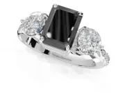 Emerald Cut Three Stone Engagement Ring Setting for a Black Center | Tapered Pavé Band | White Gold
