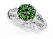 Fancy Green Round Cut Diamond Vintage-Inspired Milgrain Ring Set in Silver with Accent Split Shank