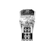 Fancy Black Cushion Cut Diamond Three-Stone Ring Set in Silver with Textured Band