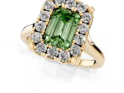 Emerald Cut Claw Corner Halo Engagement Ring Setting for a Fancy Green Lab-Grown Diamond | Slim Plain Band | Yellow Gold