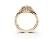 Marquise Vintage Bezel Engagement Ring Setting for a Fancy Pink Lab-Grown Diamond | Engraved Band | Yellow Gold