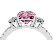 Cushion Cut Three Stone Engagement Ring Setting for a Fancy Pink Lab-Grown Diamond | Pave Shoulders | Sterling Silver