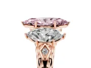 Fancy Pink Marquise Cut Diamond Three-Stone Ring Set in Rose gold with Braided Band