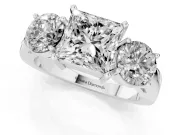 Princess Cut Three Stone Engagement Ring Setting | Wide Plain Band | Platinum
