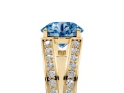 Fancy Blue Round Cut Diamond Split Shank Ring Set in Yellow gold with Pavé Band and Prong Setting