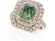 Fancy Green Radiant Cut Lab-Grown Diamond Double Halo Statement Ring Set in Rose Gold with Pavé Band