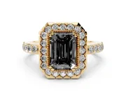 Emerald Cut Milgrain Halo Engagement Ring Setting for a Black Center | Pavé Shoulders | Yellow Gold