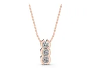 Round Lab-Grown Diamond Three-Stone Vertical Pendant Necklace | Scalloped Rails | Rose Gold