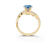 Fancy Blue Round Cut Diamond Solitaire Ring Set in Yellow gold with Pavé Twist Band and Secure Prong Setting