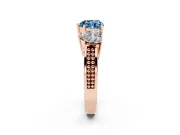 Heart-Shaped Three Stone Engagement Ring Setting for a Fancy Blue Lab-Grown Diamond | Beaded Shoulders | Rose Gold