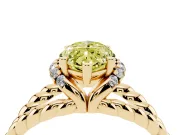Fancy Yellow Marquise Cut Diamond Halo Ring Set in Yellow gold with Twisted Band and Prong Setting