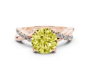 Fancy Yellow Round Cut Diamond Twist Band Solitaire Set in Rose gold with Pavé Accents and Prong Setting