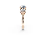 Round Three Stone Engagement Ring Setting for a Fancy Blue Lab-Grown Diamond | Tapered Pave Band | Rose Gold