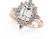 Emerald Cut Cluster Halo Engagement Ring Setting | Rose Gold