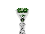 Fancy Green Cushion Cut Diamond Solitaire Engagement Ring Set in White gold with Milgrain Bezel Accent Band