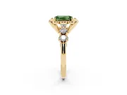 Fancy Green Emerald Cut Diamond Floral Halo Ring Set in Yellow gold with Shared Prong Band