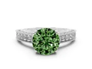 Round Hidden Halo Engagement Ring Setting for a Fancy Green Lab-Grown Diamond | Milgrain Pave | Sterling Silver