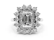 Emerald Cut Floral Double Halo Engagement Ring Setting | Plain Band | White Gold