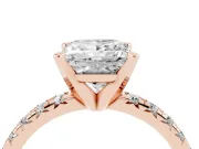 Princess Cut Diamond Solitaire Pavé Engagement Ring Set in Rose gold with Round Band and Prong Setting