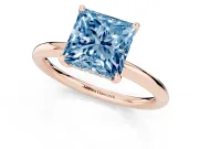 Princess Cut Hidden Halo Ring Setting for a Fancy Blue Lab-Grown Diamond | Rose Gold
