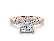 Princess Cut Pavé Solitaire Engagement Ring Setting | Shared Prong Band | Rose Gold