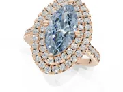 Fancy Blue Marquise Lab-Grown Diamond Double Halo Statement Ring Set in Rose Gold with Pavé Band