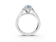 Oval Halo Pavé Engagement Ring Setting for a Fancy Blue Lab-Grown Diamond | Narrow Split Shank | Sterling Silver