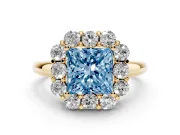 Princess Cut Graduated Milgrain Halo Engagement Ring Setting for a Fancy Blue Lab-Grown Diamond | Yellow Gold