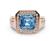 Asscher Cut Halo Engagement Ring Setting for a Fancy Blue Lab-Grown Diamond | Channel-Set Split Shank | Rose Gold