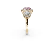 Round Three Stone Halo Engagement Ring Setting for a Fancy Pink Lab-Grown Diamond | Yellow Gold