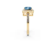 Fancy Blue Princess Cut Diamond Pavé Band Halo Engagement Ring Set in Yellow gold with Prong Setting