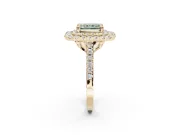 Fancy Green Radiant Cut Lab-Grown Diamond Double Halo Statement Ring Set in Yellow Gold with Pavé Band