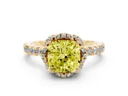 Cushion Cut Floral Petal Halo Engagement Ring Setting for a Fancy Yellow Lab-Grown Diamond | Pavé Band | Yellow Gold