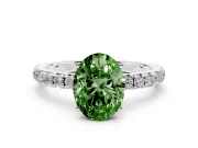 Oval Pave Engagement Ring Setting for a Fancy Green Lab-Grown Diamond | Shared Prong Band | Platinum