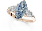Marquise Three-Stone Ring Setting for a Fancy Blue Lab-Grown Diamond | Pear Side Stones | Rose Gold