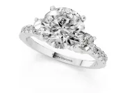 Three-Stone Round Cut Diamond Pavé Band Ring Set in Silver with Prong Setting