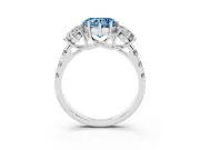 Fancy Blue Heart Cut Diamond Three-Stone Ring Set in White gold with Pavé Band