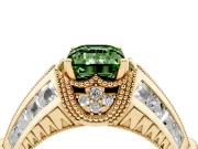 Fancy Green Emerald Cut Diamond Vintage-Inspired Milgrain Ring Set in Yellow gold with Accent Split Shank