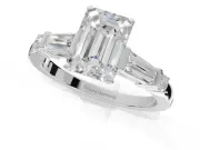 Emerald Cut Tapered Baguette Engagement Ring Setting | Bar Set Sides | Platinum