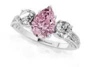 Pear-Shaped Three Stone Engagement Ring Setting for a Fancy Pink Lab-Grown Diamond | Graduated Pave Band | White Gold